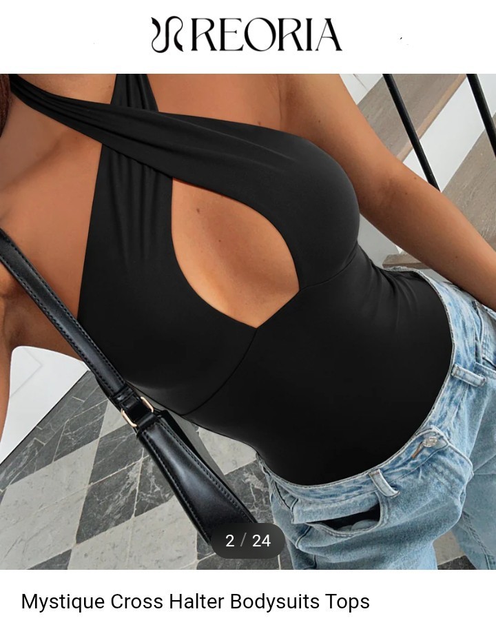 Reoria Halter Top Bodysuit. Tie Neck Size XXL Black NWT
