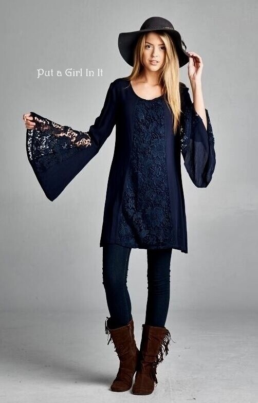 New Womens VELZERA Plus Size NAVY BLUE CROCHETED LACE SHIRT TUNIC S M 1X 2X