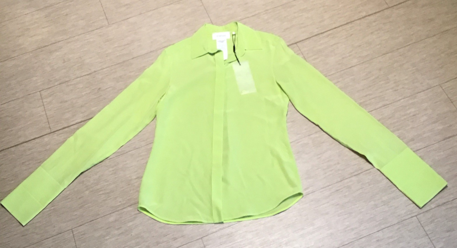 Max Mara SPORTMAX Algebra Lime Silk Shirt Button Front Elongated Cuffs NWOT US6