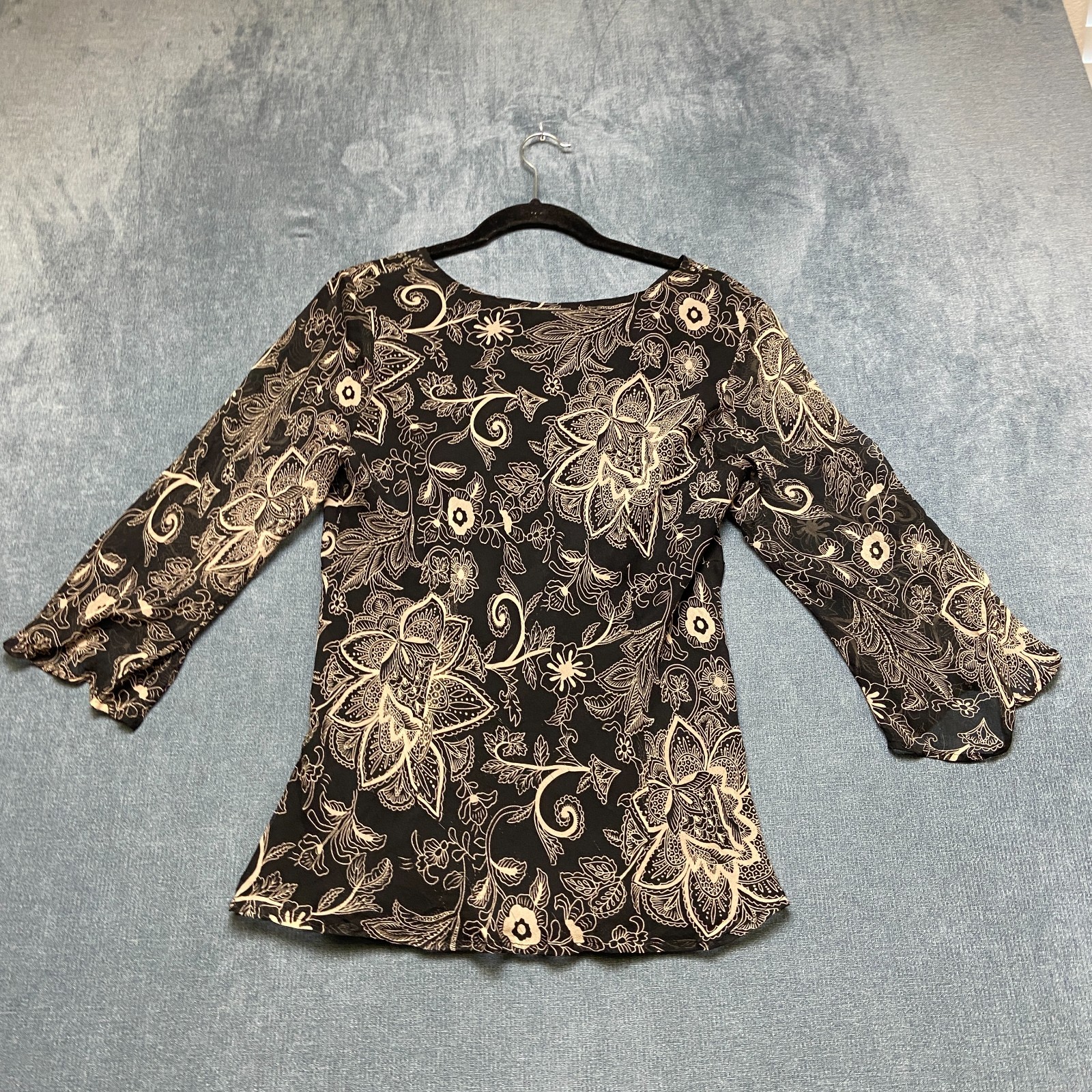 Separates By New York City Design Co. Blouse Top Womens Large Black Silk Floral