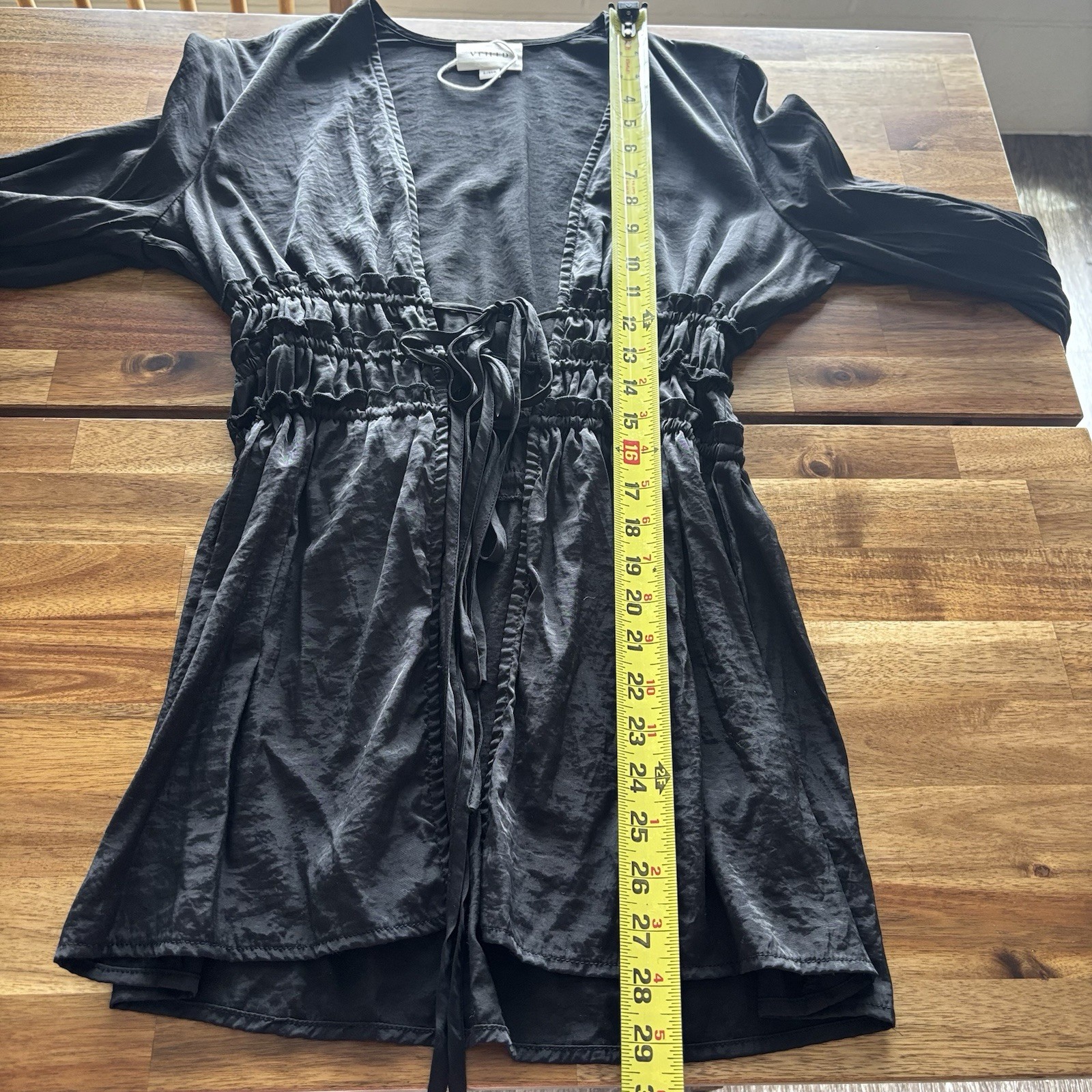 VEILED Black Whimsigoth Blouse Tie Front Long Sleeve Small Bamboo Blend Fairy