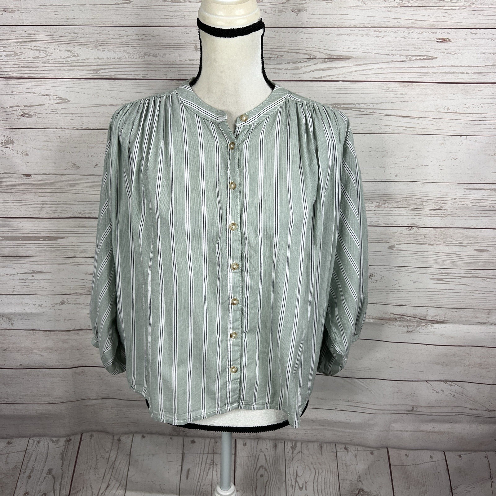 Anthropologie Pilcro The Sidney Batwing Blouse Small Green Striped Cottagecore