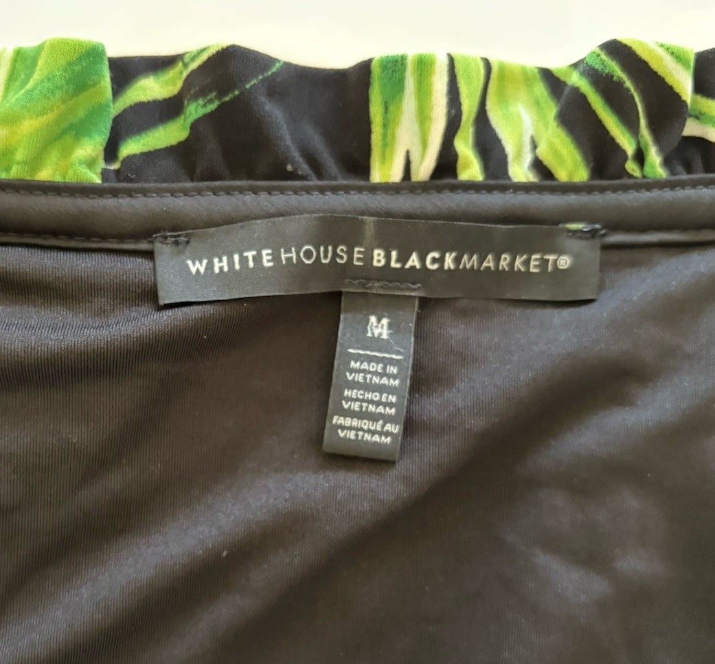 White House Black Market Womens Sleeveless Black and Green Leaf Print Top Medium