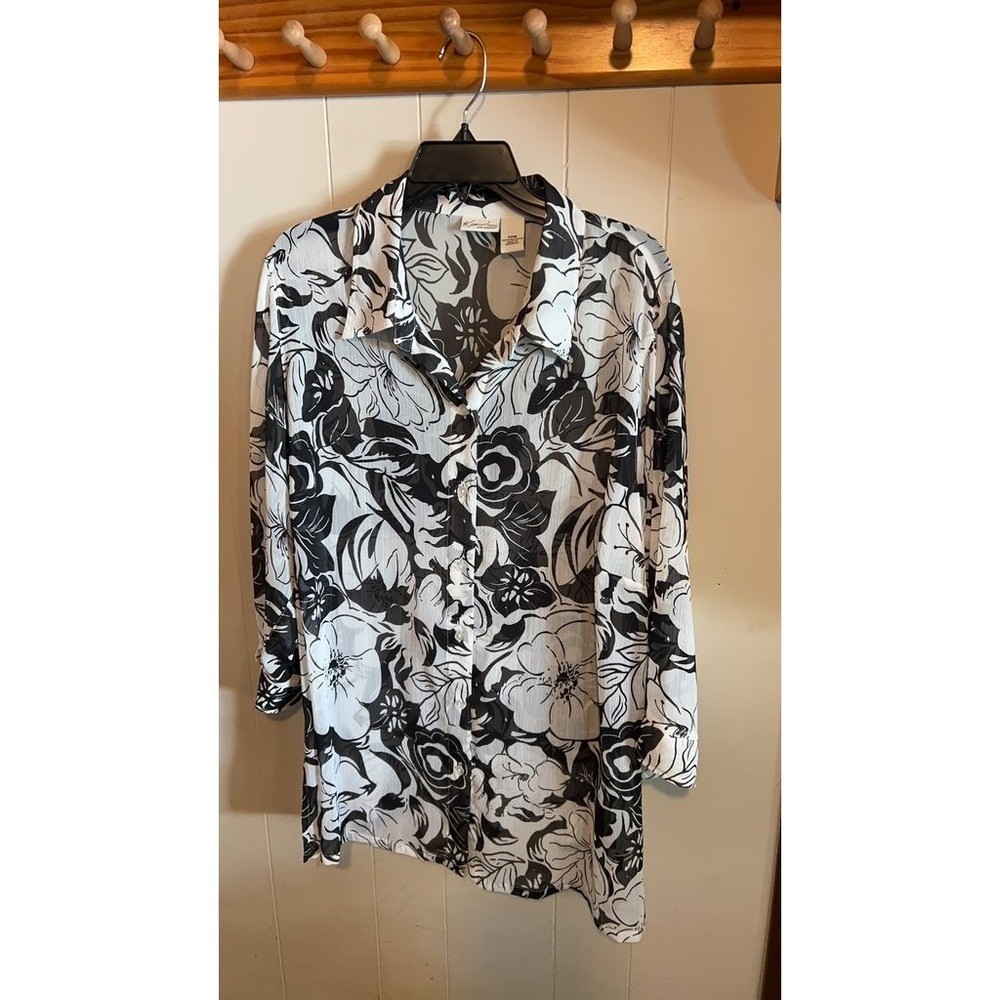 Kim Rogers Women’s Floral Sheer Button-Up Blouse – Size 22W