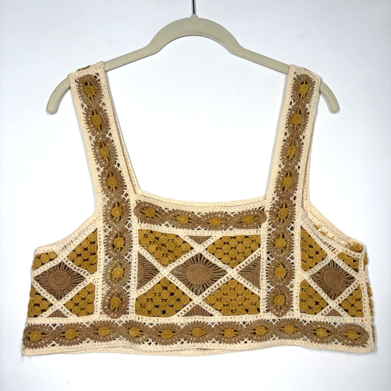 Crochet Mustard Gold Bandeau Boho Hippie Retro Festival Cotton XS/S