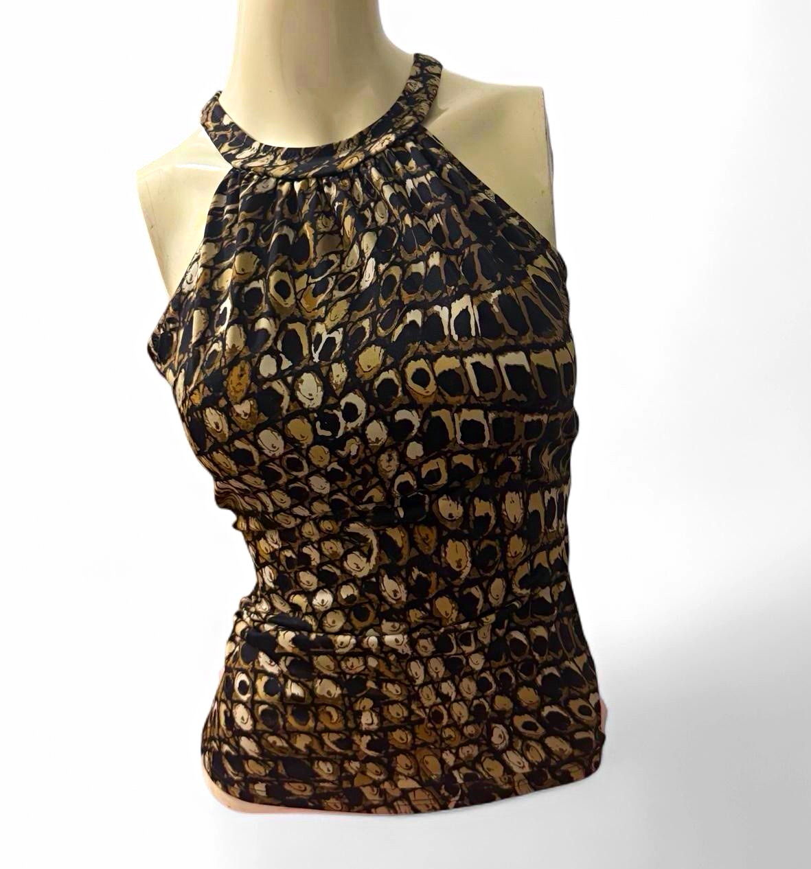 Profile Women’s M Brown Black Halter Sleeveless Animal Print Open Back