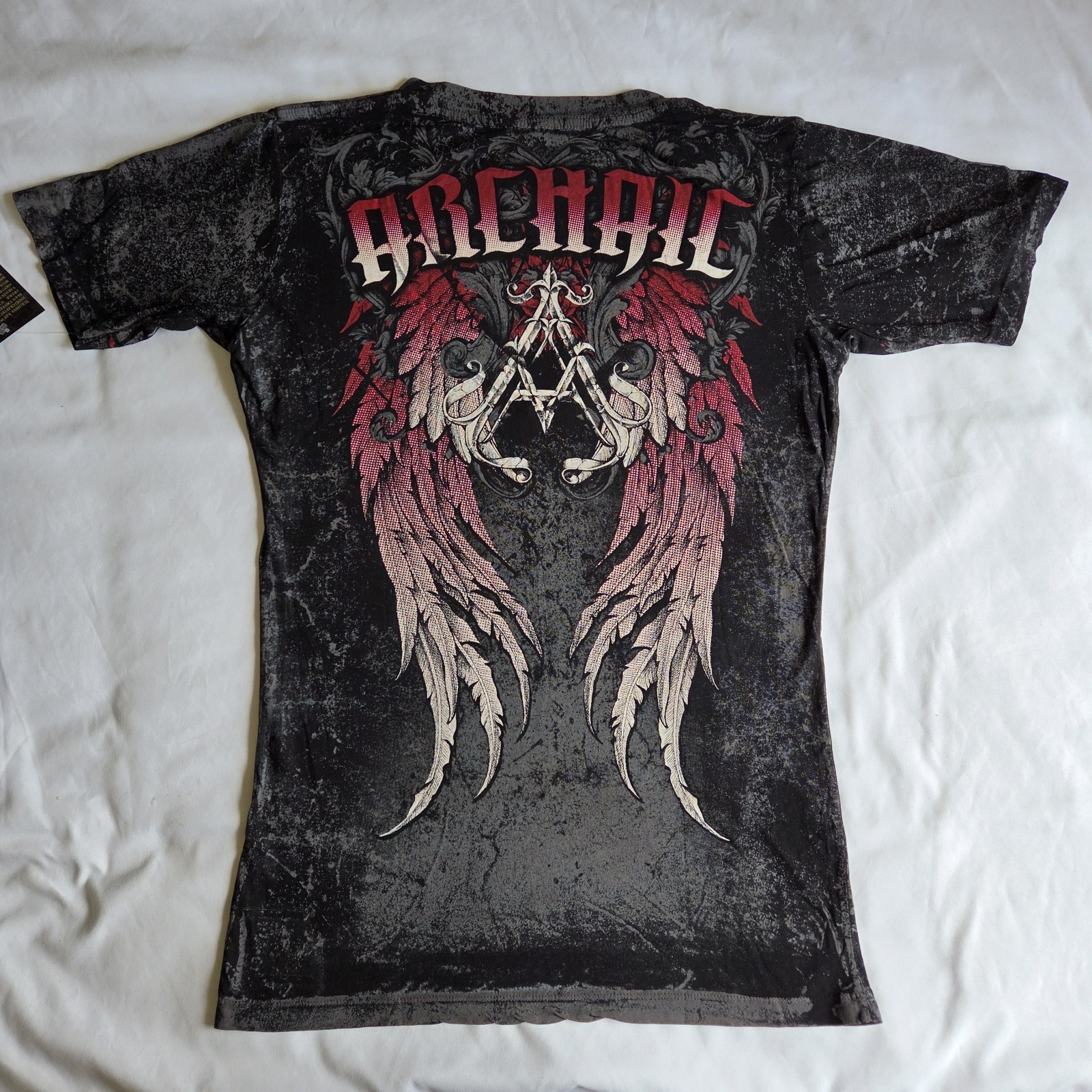 Archaic By Affliction Cipher Y2K Grunge Biker Black XL V-Neck Graphic T-Shirt