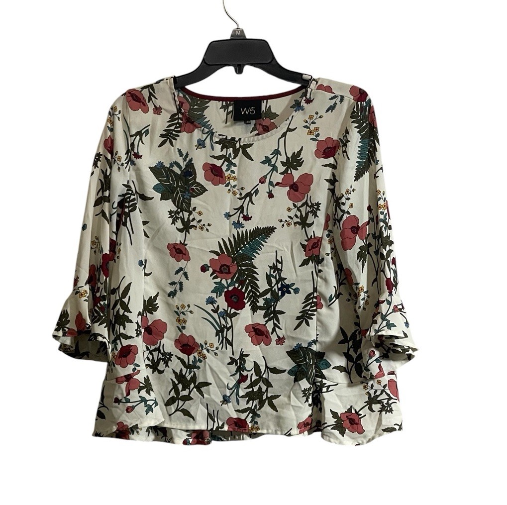 W5 Anthropologie Small Top Vibrant Floral Bell Sleeve Romantic Cottage Workwear