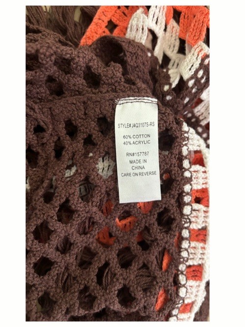 FCT SUN WOMEN REGULAR CROCHET FRINGE SHELL TANK BROWN ORANGE WHITE TOP