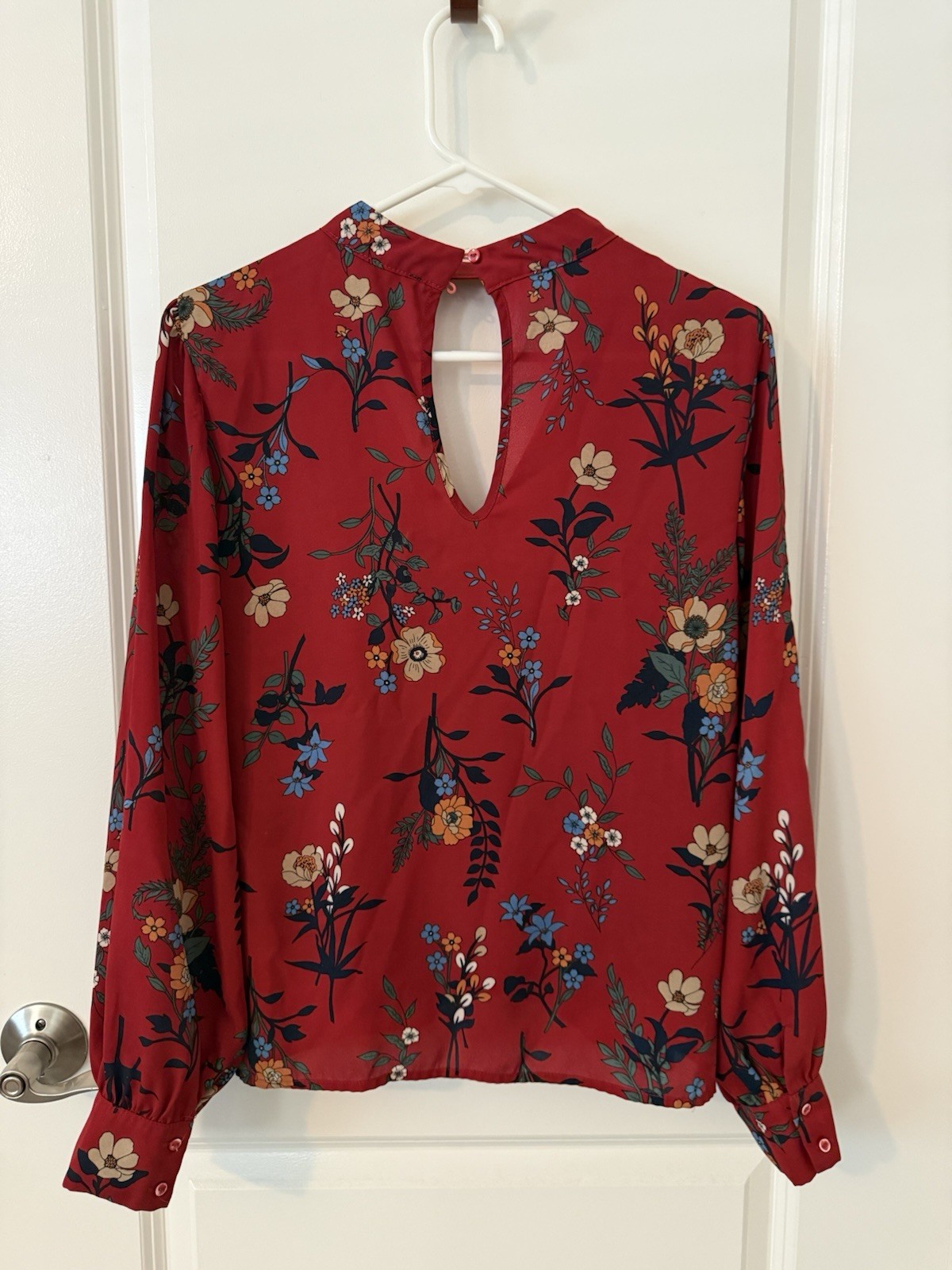 Red Floral Keyhole Blouse