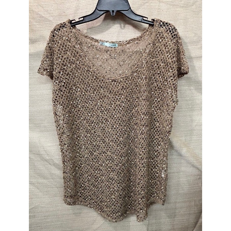 Maurices Gold Metallic Knit Sequin Shimmer Scoop Neck Short Sleeve Top XL