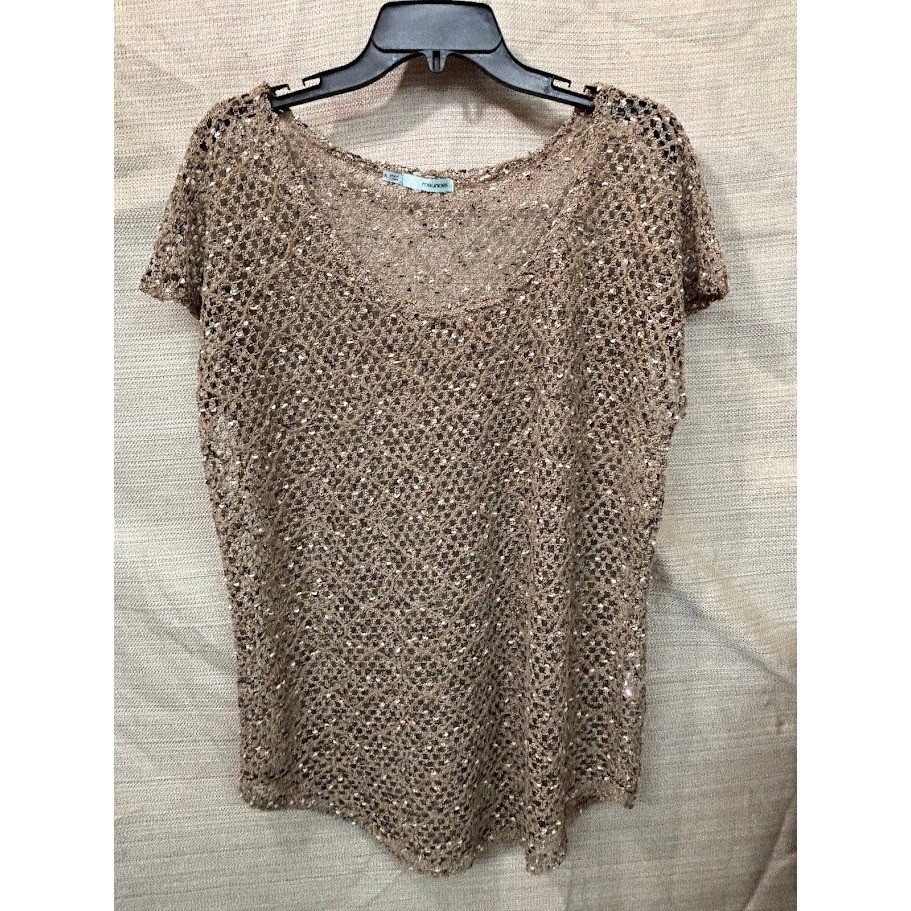 Maurices Gold Metallic Knit Sequin Shimmer Scoop Neck Short Sleeve Top XL