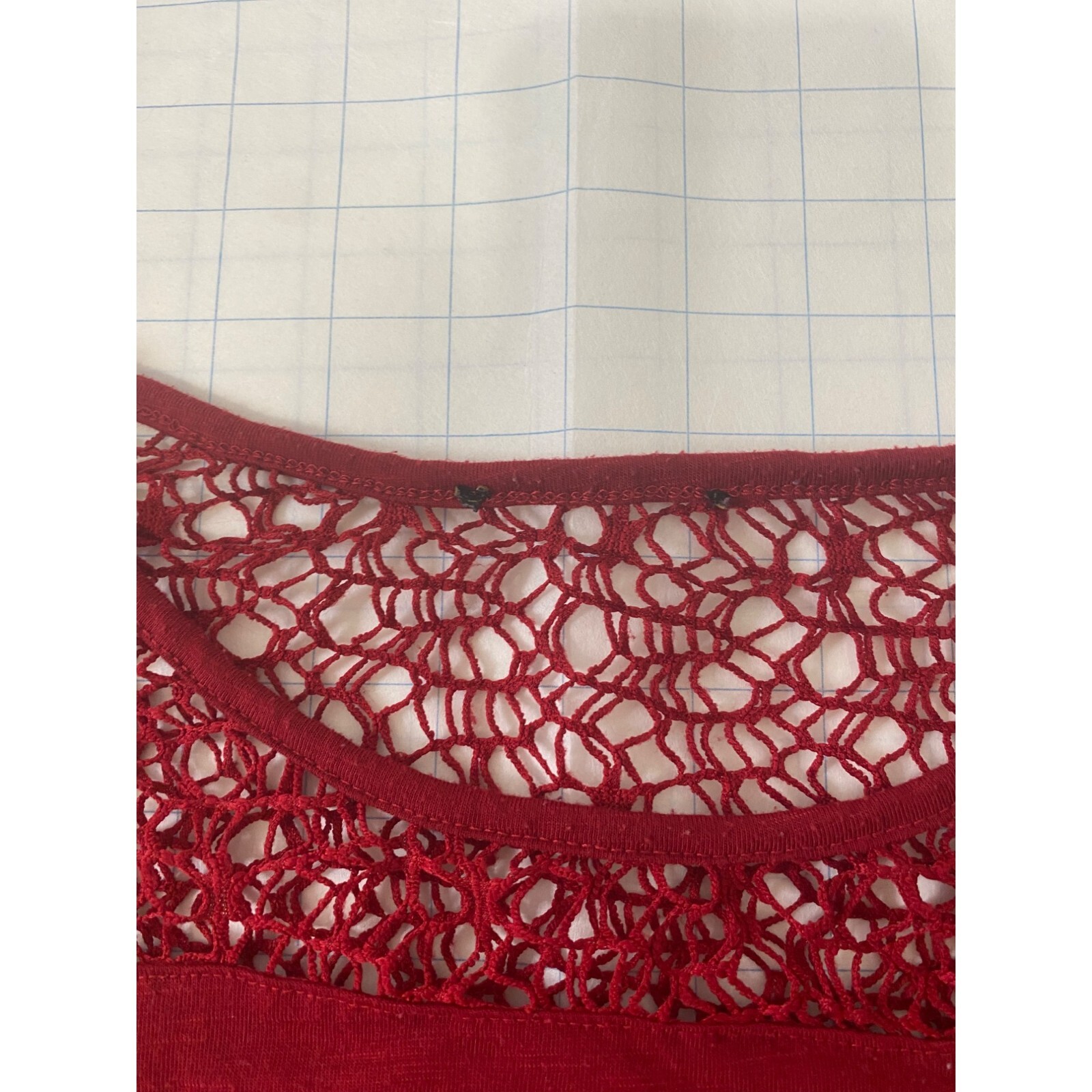 Local Womens Medium Shirt Red Crochet Top Short Sleeve Scoop Neck