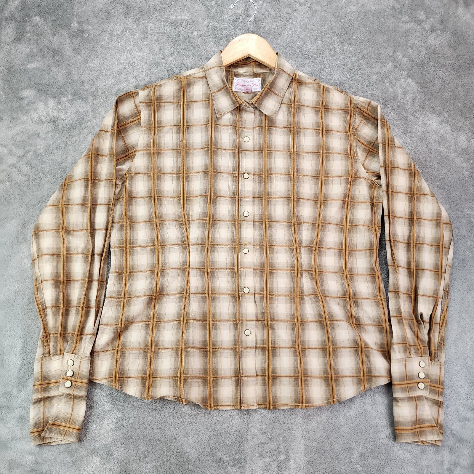 Panhandle Slim Shirt Womens Extra Large Brown Plaid Pearl Snap Western Rodeo