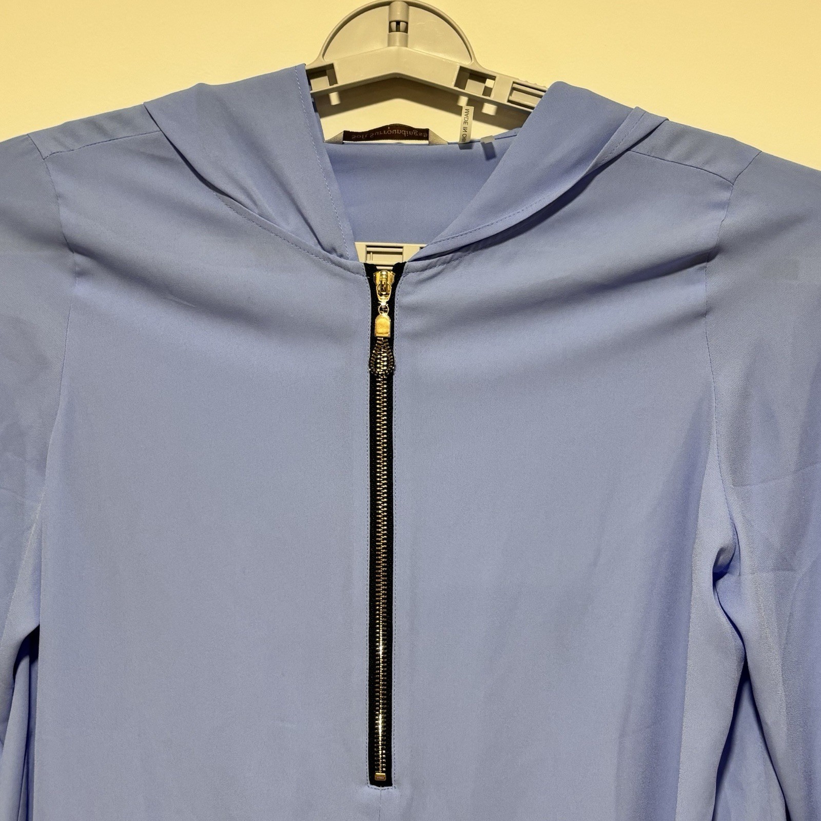 Soft Surroundings Blue Hooded Pullover Tunic Top Kangaroo Pocket 1/2 Zip Medium