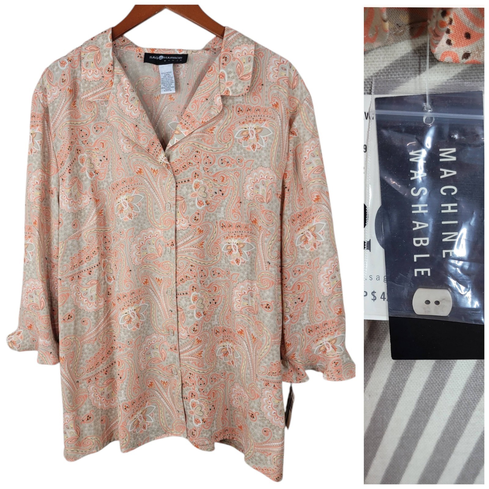 NEW Sag Harbor Plus Size 20W 2X Button Up Top Blouse Pink Professional Paisley