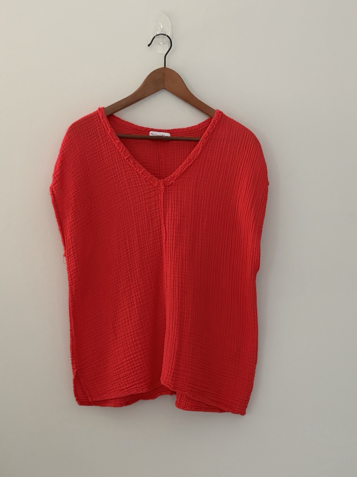 Michael Stars Cotton Gauze Top V-Neck Red size 1X