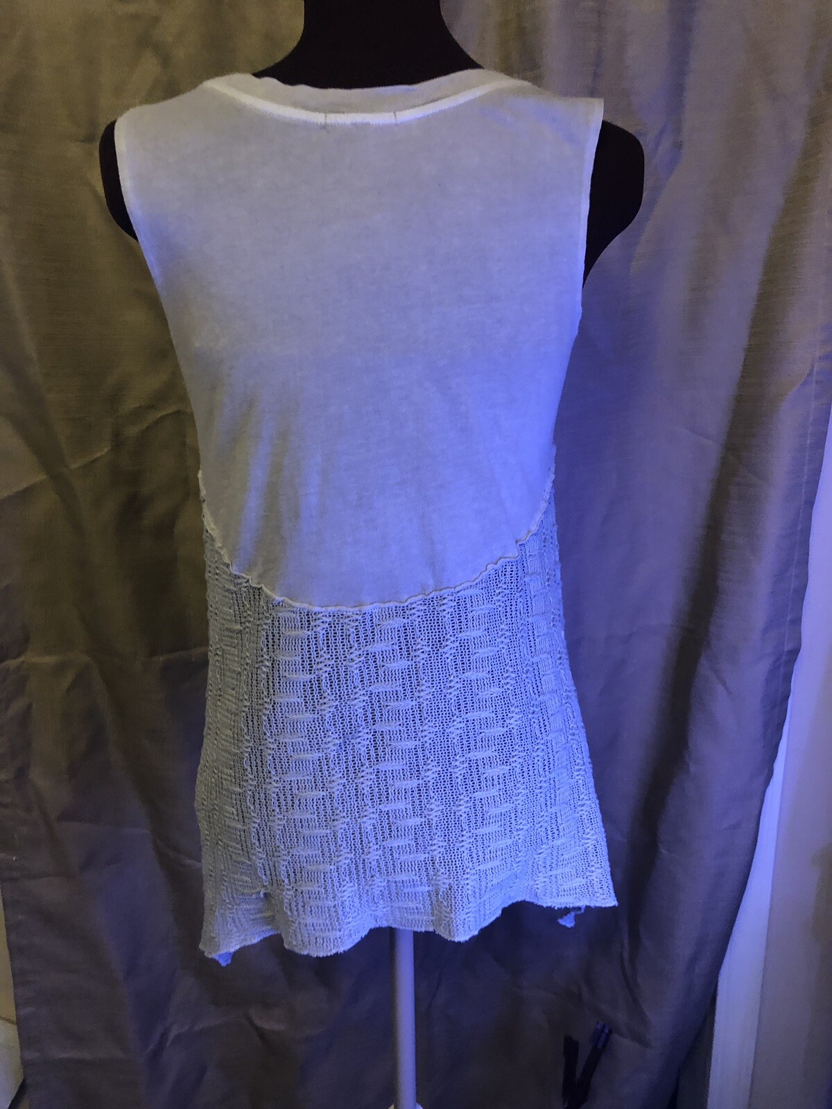 Anama Sleeveless Grey Tie Dyed Shirt With Woven Bottom Small Anthropology