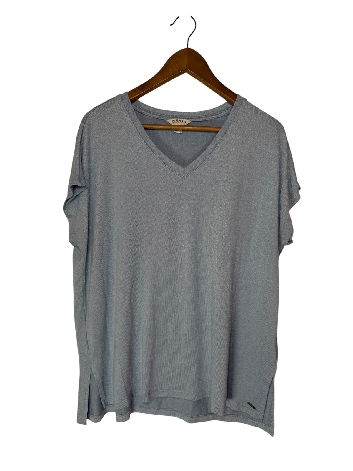Orvis Women’s XL Blue V-Neck Stretch Knit Short Sleeve Top Tee