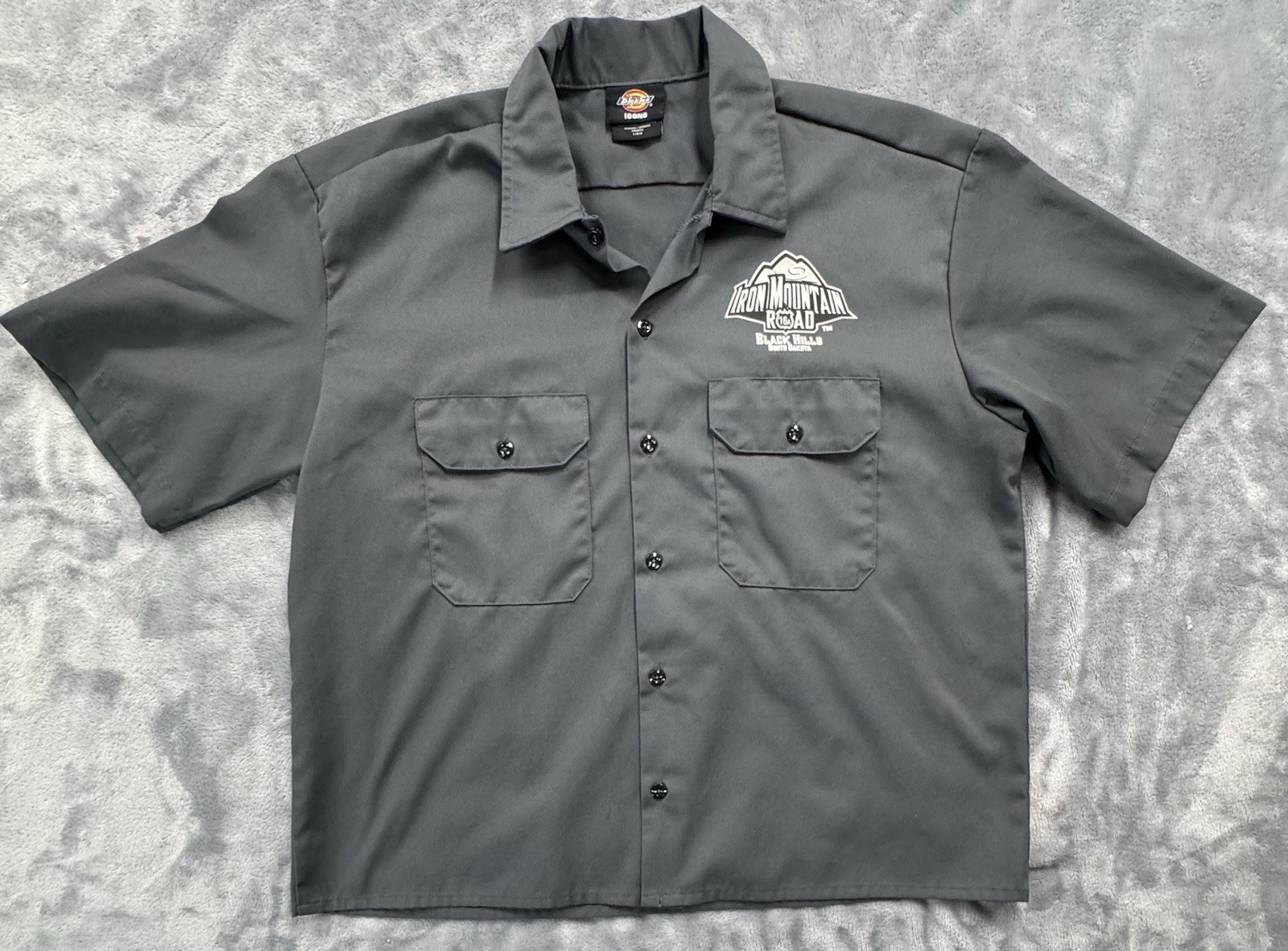 Dickies Icons Mechanic Short Sleeve Shirt *CROPPED* Grey Sz L Iron Mountain Road