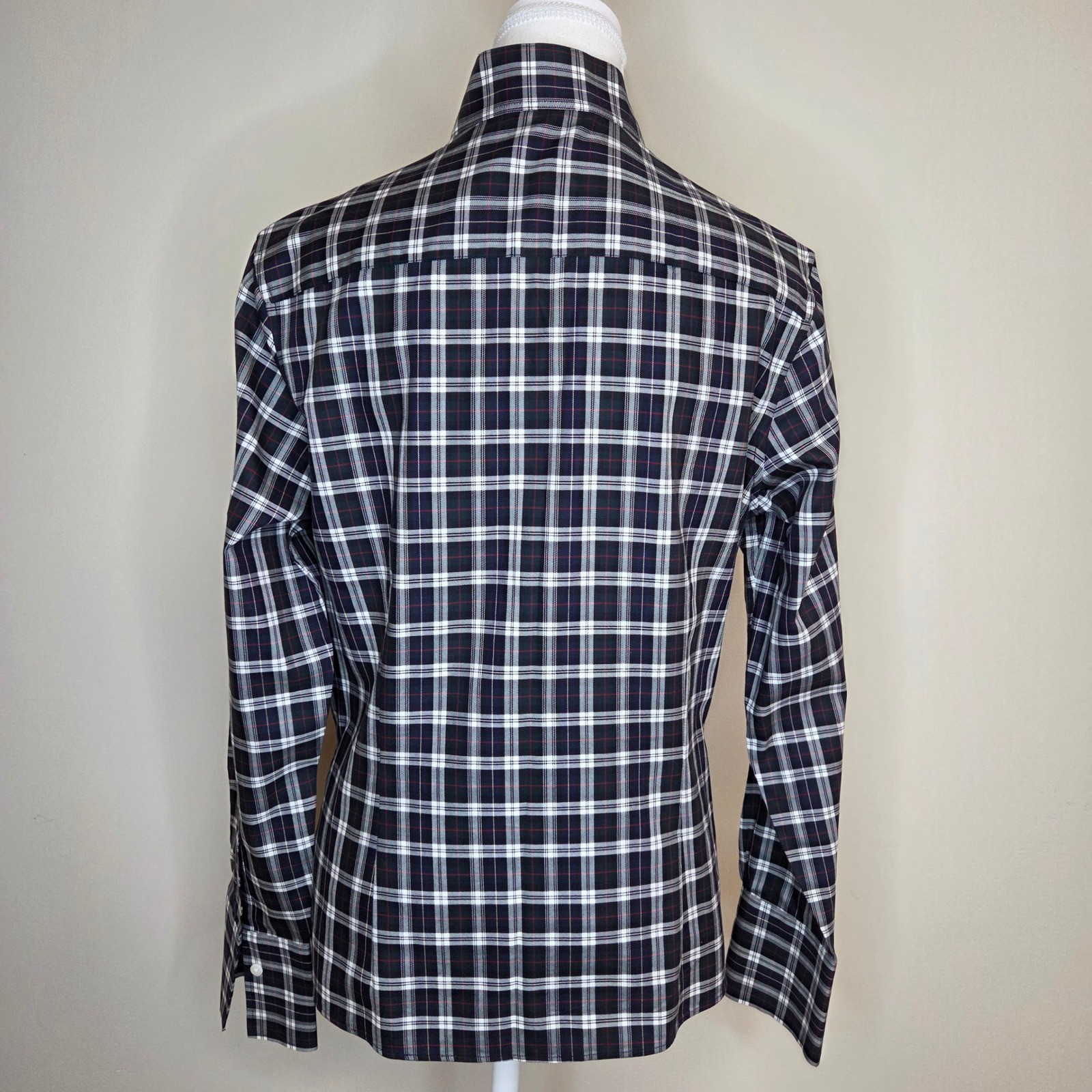 Brooks Brothers 346 Navy Plaid Pleated Front Cotton Button Down Shirt Womens 12