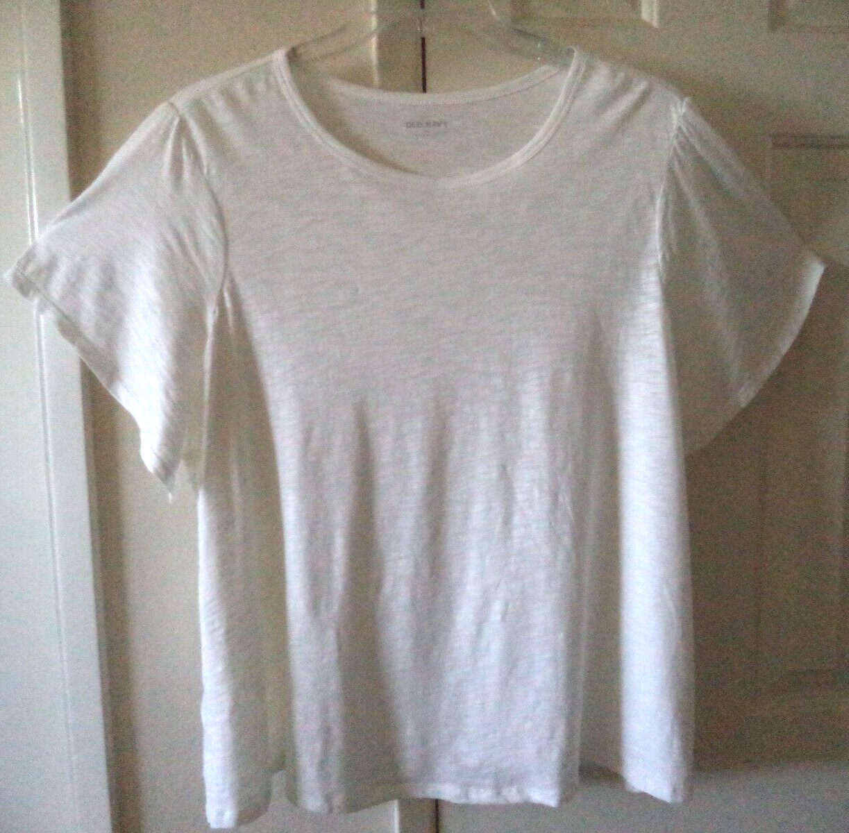 Old Navy Off White Ivory Flutter Sleeve Slight Slub Round Neck Tshirt 2XL 2X XXL