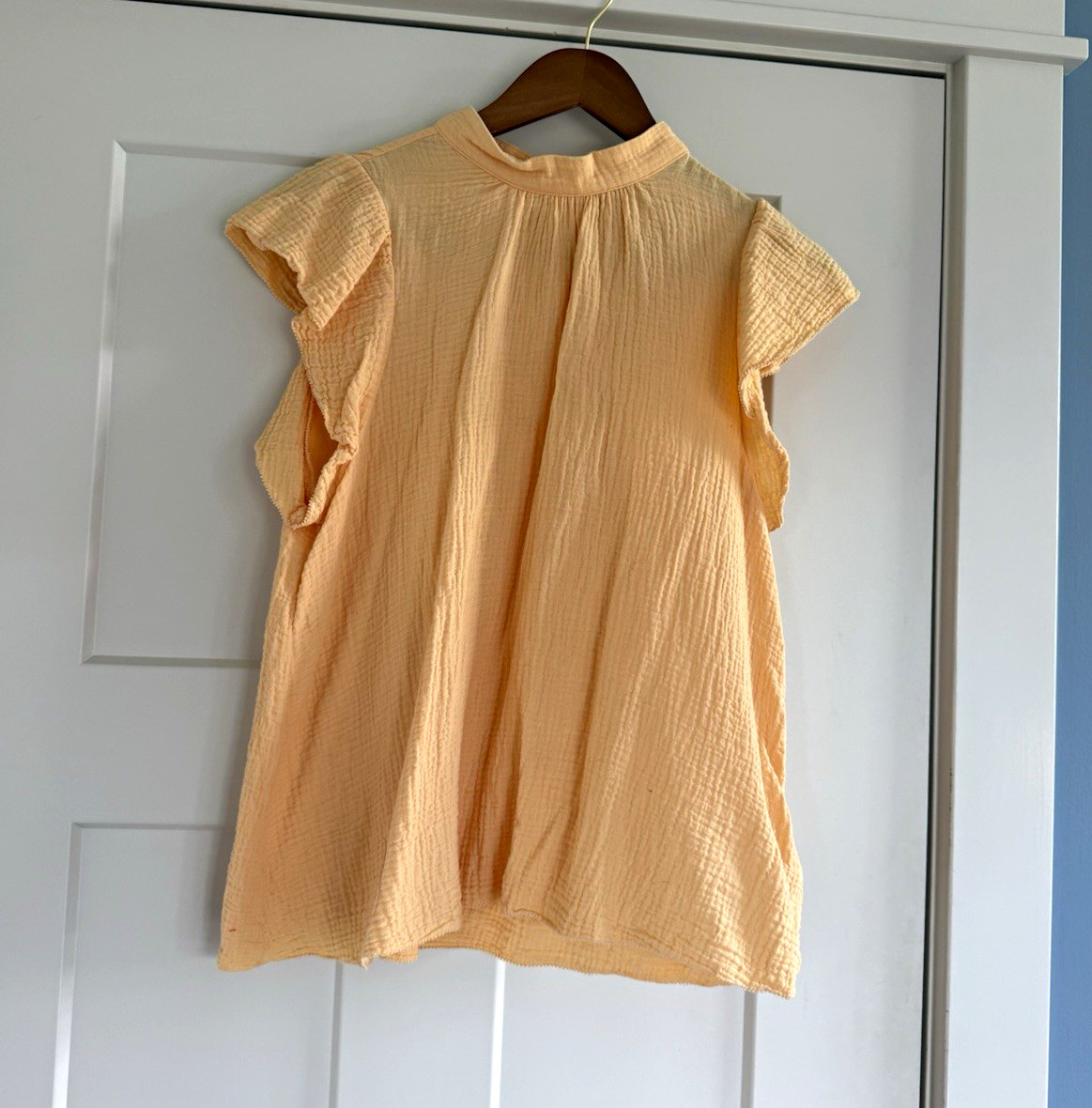 Joe’s Jeans Apricot Sherbet Gauze Flutter Sleeve Mock Neck Blouse Top Size L