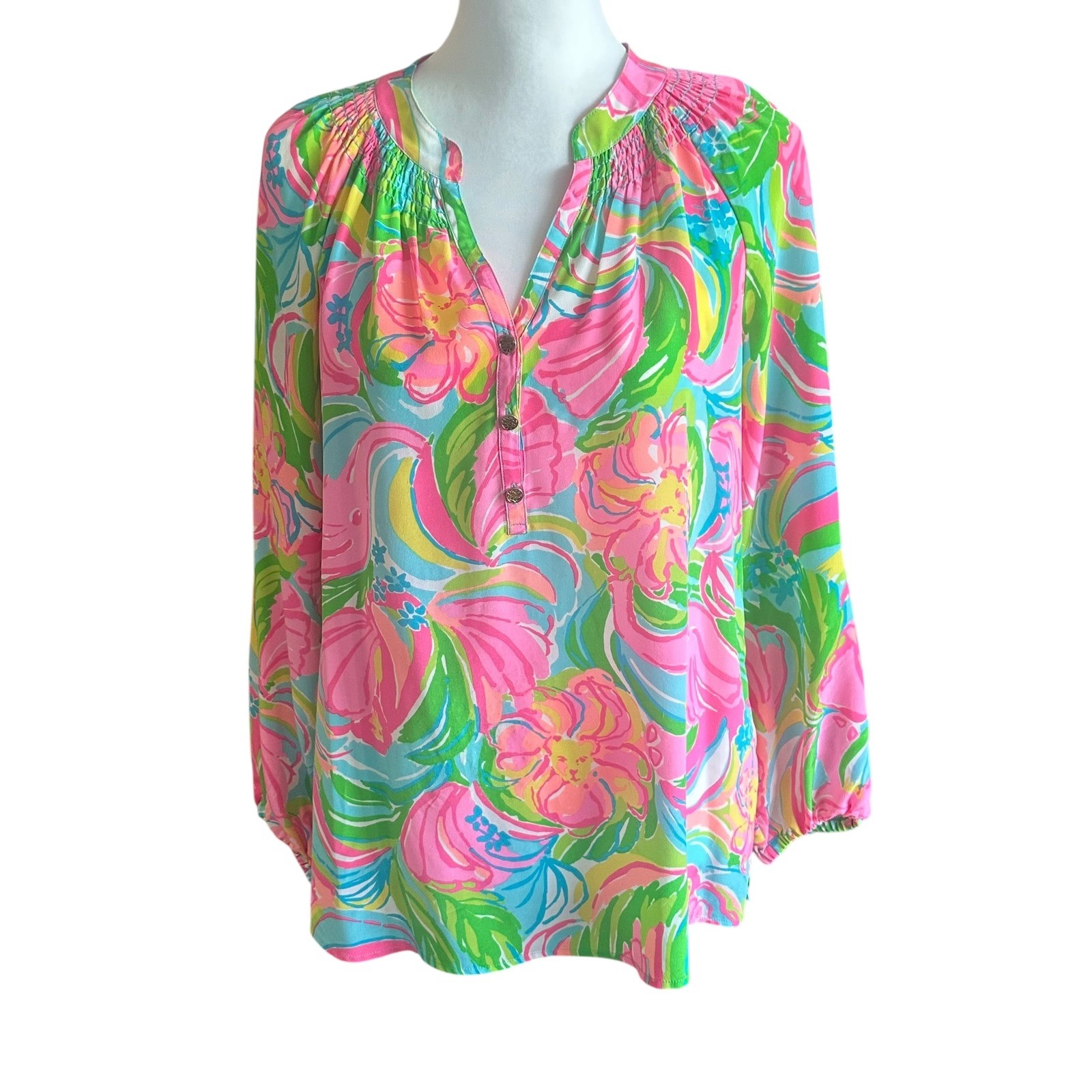 Lilly Pulitzer Top Women’s Small Pink “So A Peeling” Floral Print Sill Elsa Top