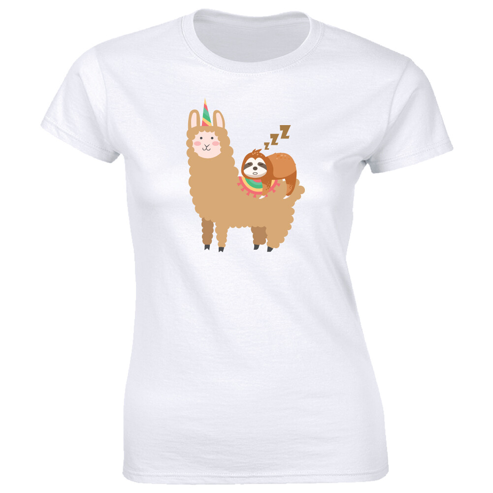 Unicorn Llama and Cute Sloth Sleeping T-Shirt for Women Animal Lover Tee Shirt