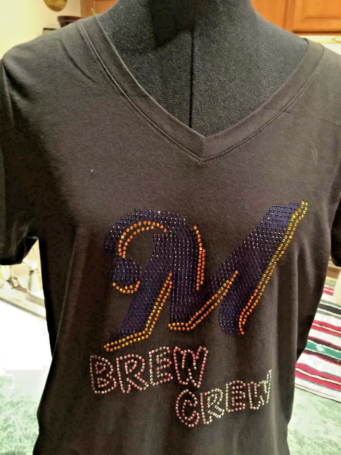 MILWAUKEE BREWERS RHINESTONE BLING SHORT SLEEVE SHIRT S-M-L-XL-XXL-XXXL