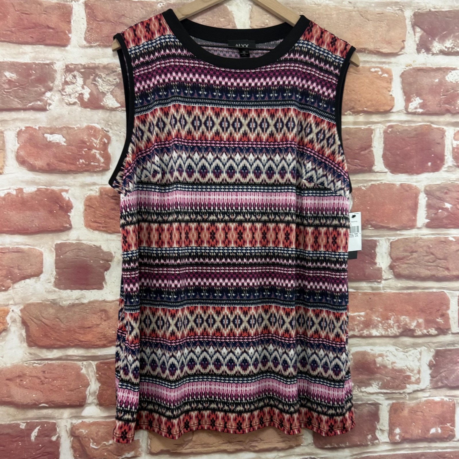 Alyx Top Womens 2X Multicolor Boho Aztec Striped Abstract Stretchy Casual Shirt