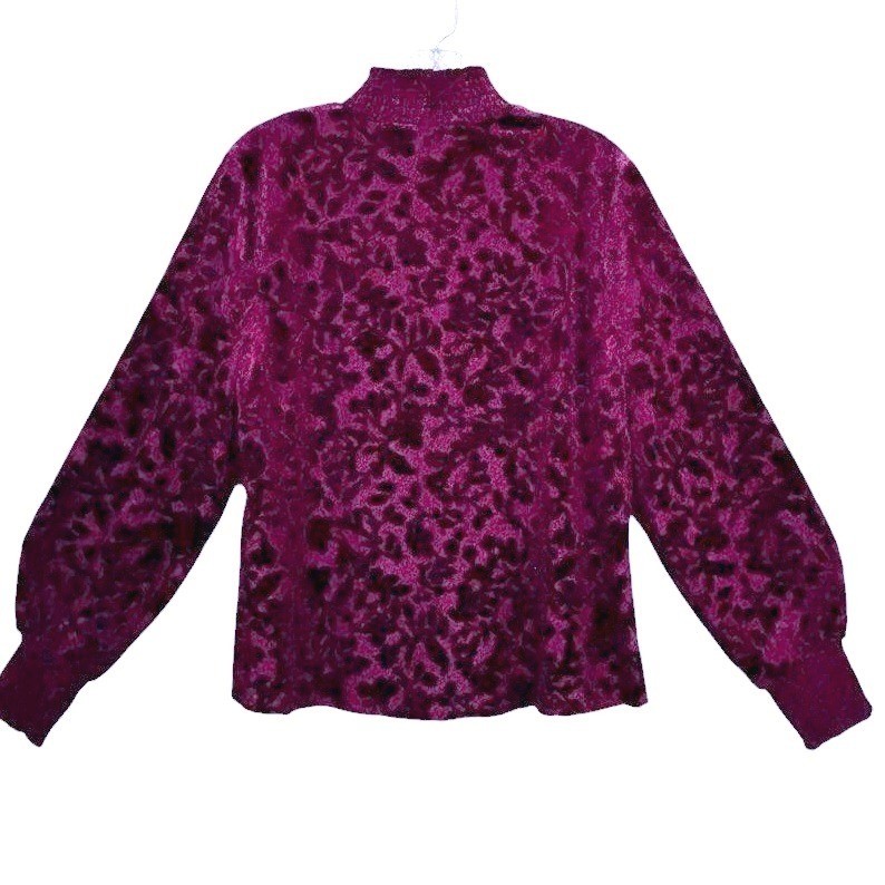 Maurices Burgundy Smock Velvet Burnout Top Sz OX MockNeck Whimsigoth DarkRomance