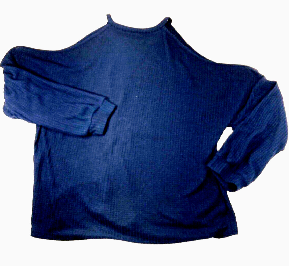 Shein Curve Cold Shoulder Top Waffle Weave 2XL Blue 3/4 Sleeve Tank Sexy Preppy