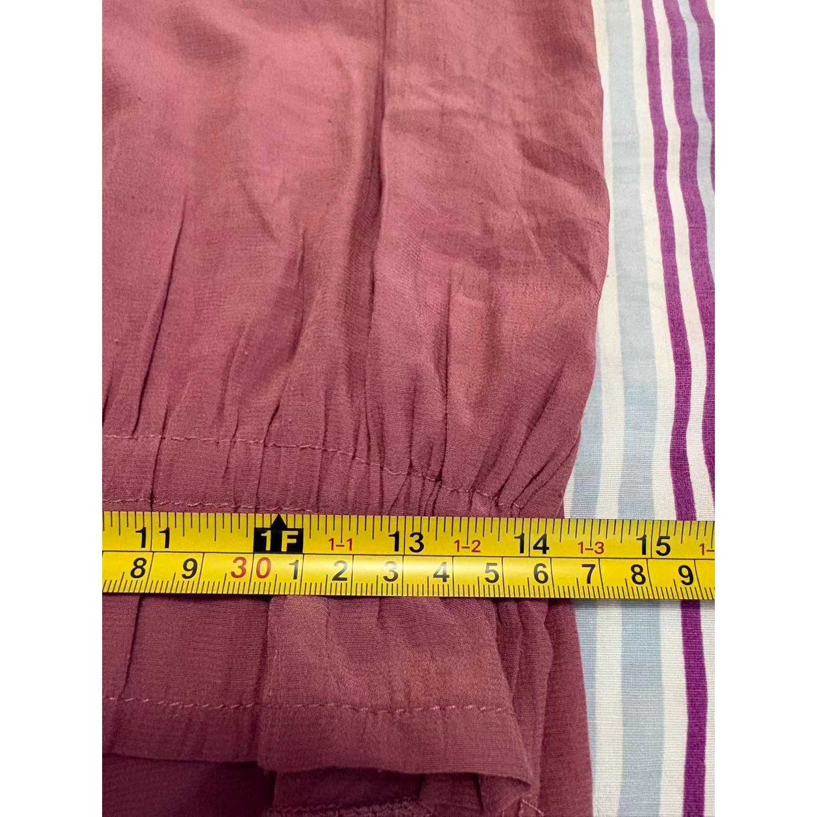 Dusty Pink Flowy Blouse Smocked Elastic High Low Hem Short Sleeve Top Mauve S