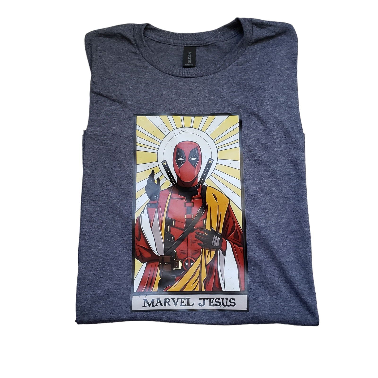 Deadpool Marvel Jesus Tshirt Heather Navy Size XL