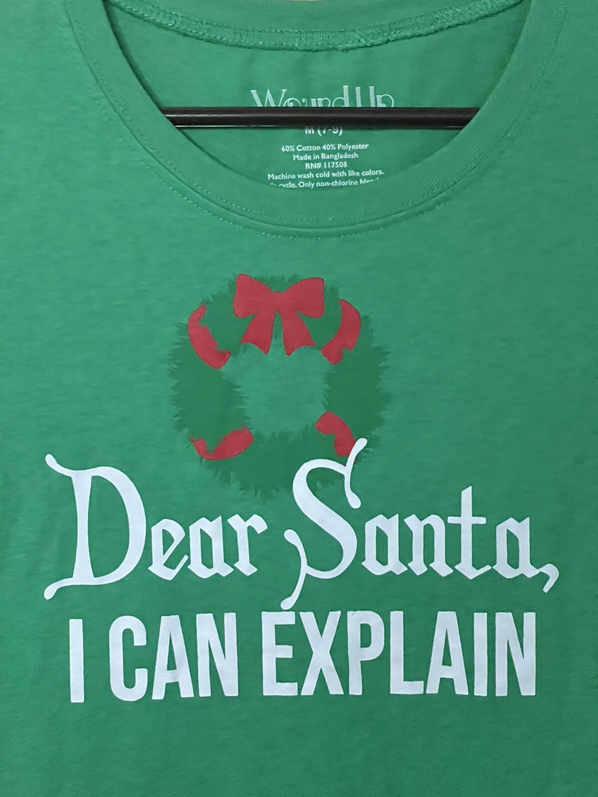 Dear Santa I Can Explain, Woman’s Green Christmas Holiday Tshirt Size M