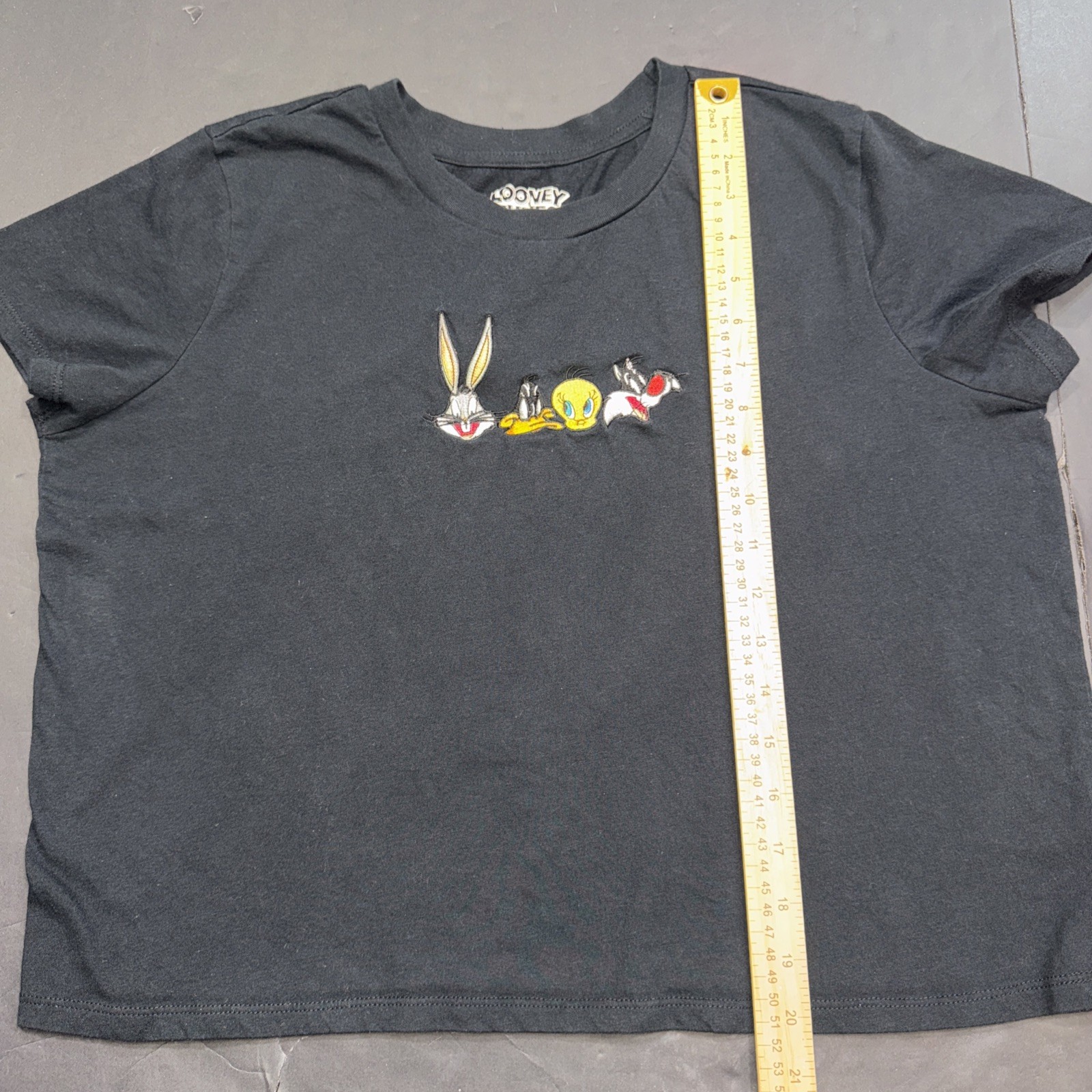 Warner Bros Looney Tunes Character Shirt Embroidered Pocket Black Unisex XL