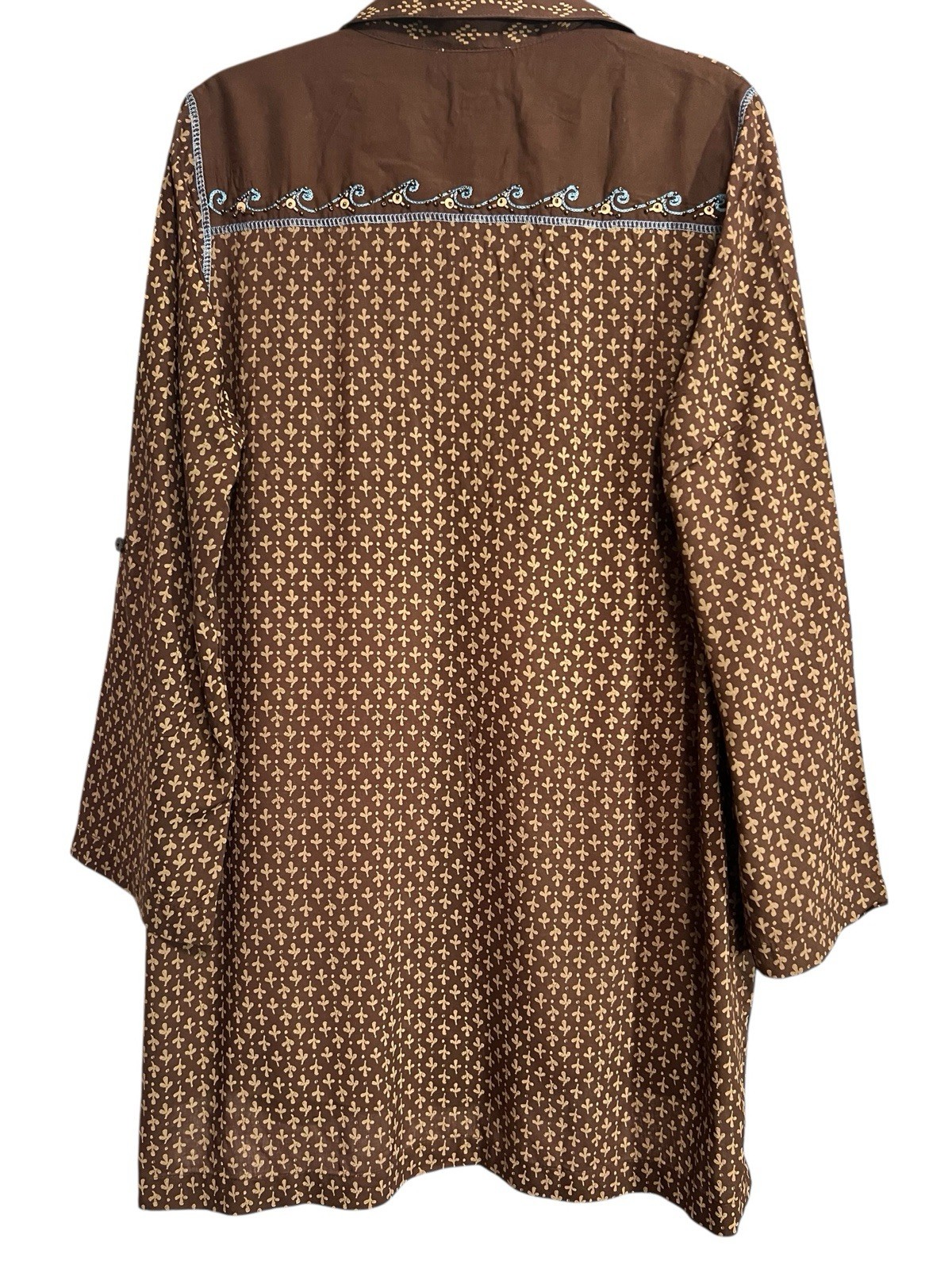 Krista Lee Brown Embroidered Long Sleeve Tunic Top Boho Size S NWT