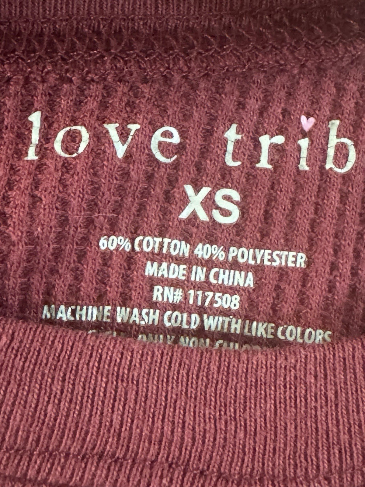 LOVE TRIBE Juniors XS Thankful Blessed Sunflower Waffle Top Burgundy #4796