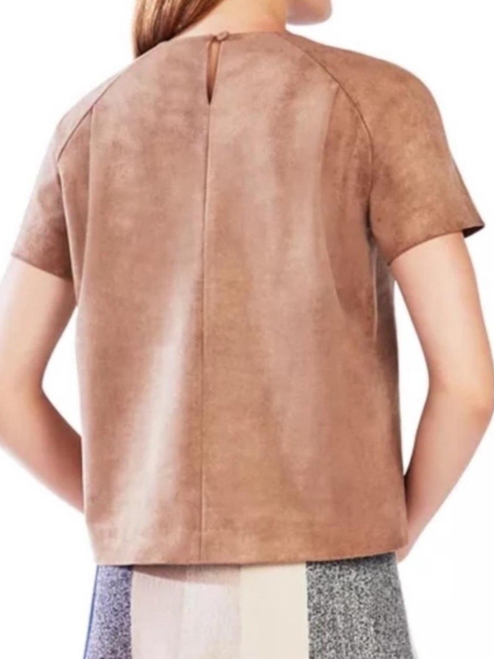 BCBG Maria Faux Suede Short Sleeve Top in Tan S NWOT