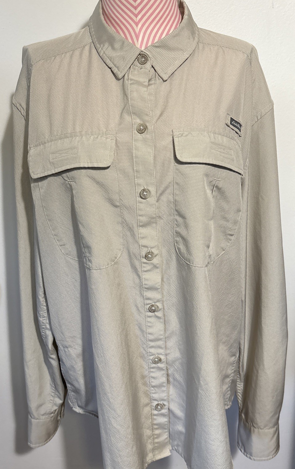 WOMENS EDDIE BAUER SPORT SHOP OUTDOOR POLY/NYLON ROLL TAB SLEEVE SHIRT SIZE LG
