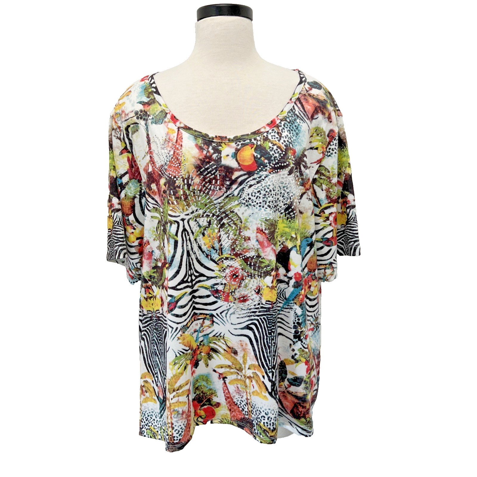 Princess Cruises Embellished Exotic Animal Print Split Back Shirt Size XXXL EUC