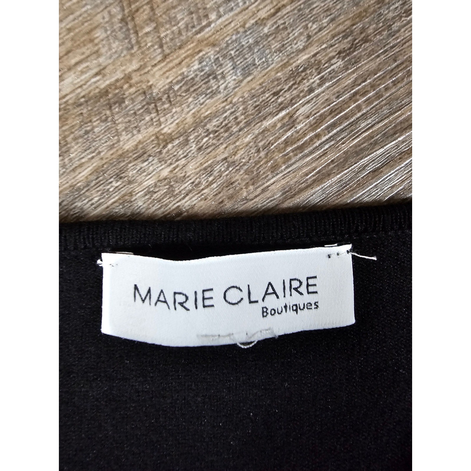 Marie Claire Boutiques Black Pearl Embellished Knit Top Tie Cuff Long Sleeve