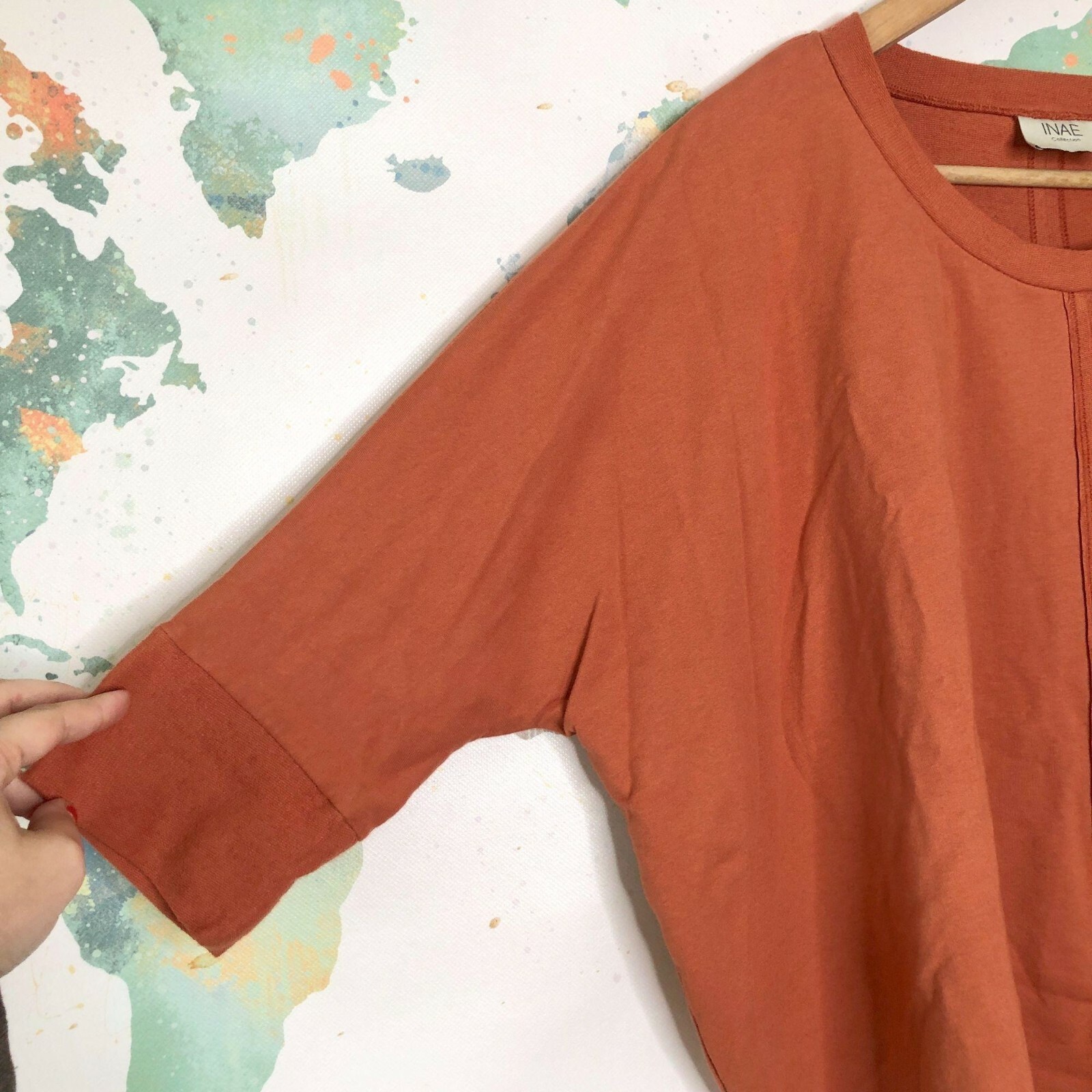 INAE Collection Top Small Tunic Oversized Lagenlook Orange Asymmetrical Hem NWT