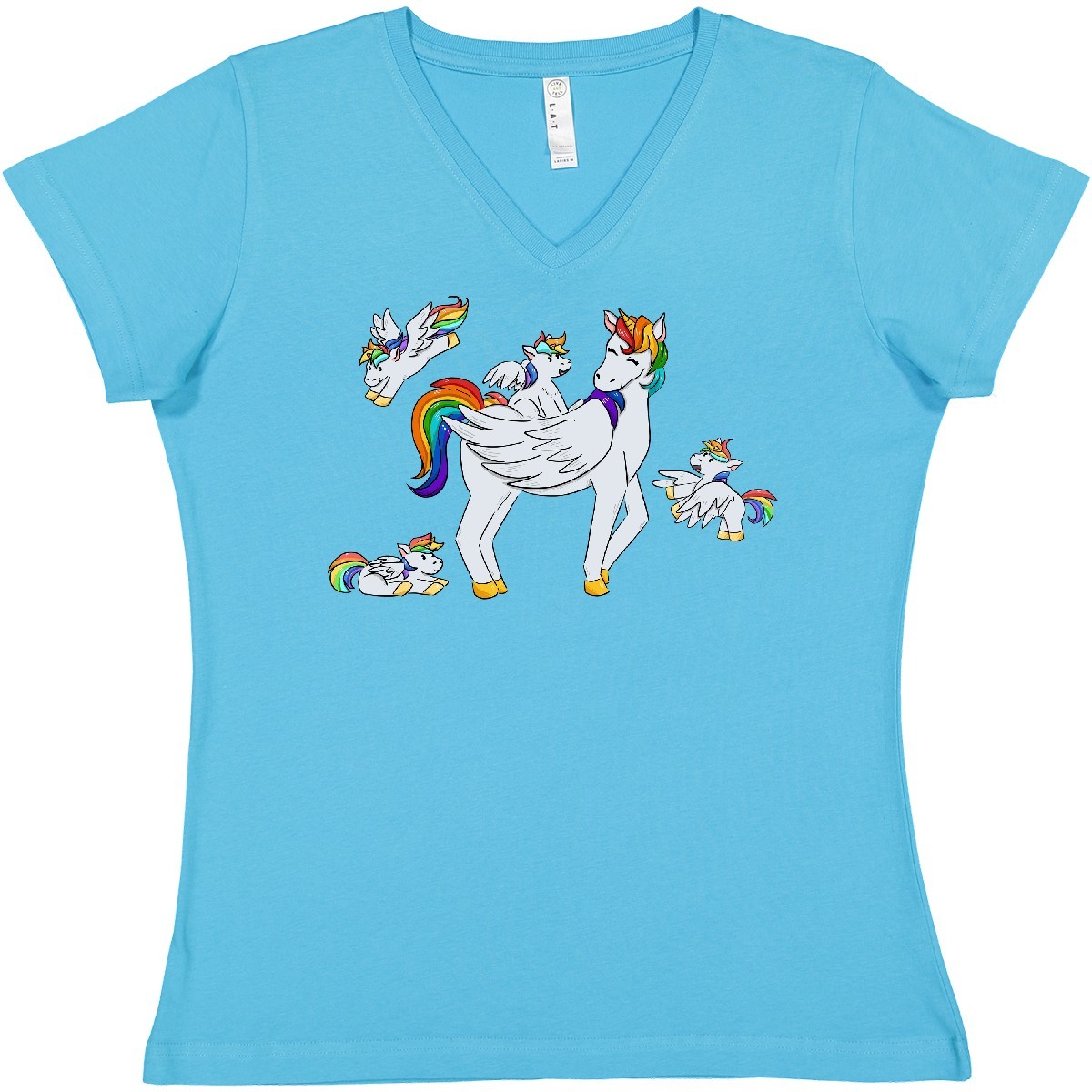 Inktastic Cute Unicorn Family Women’s V-Neck T-Shirt Adorable Magic Rainbow Tees