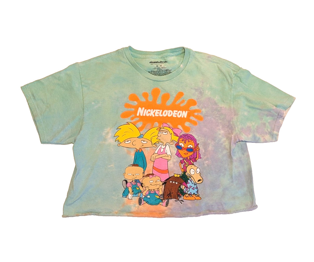 Nickelodeon Best of the 90s Tie Dye Crop Tee M Rugrats Hey Arnold Rocko Women’s