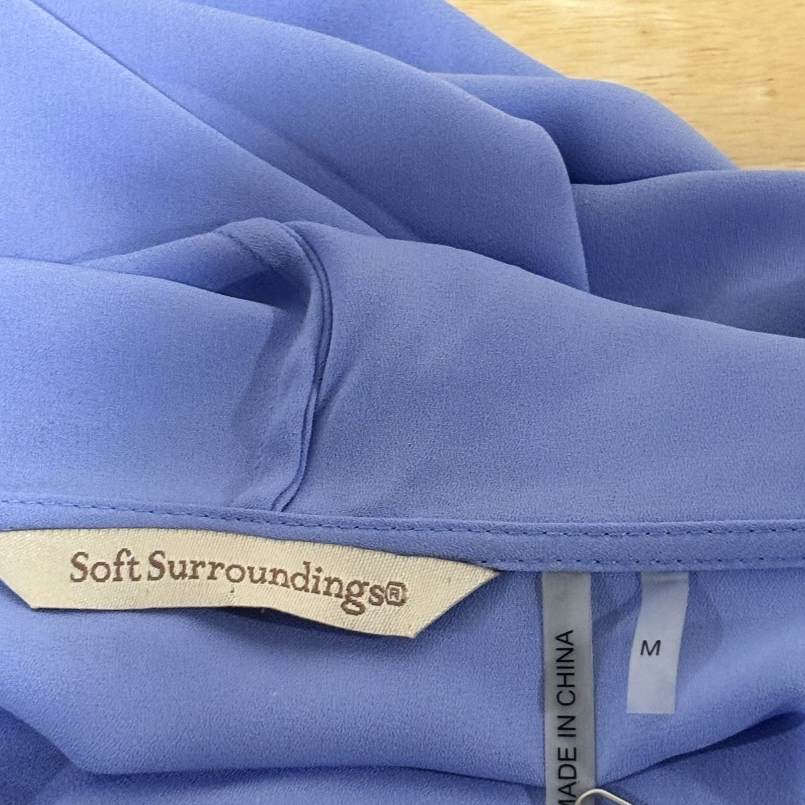 Soft Surroundings Blue Hooded Pullover Tunic Top Kangaroo Pocket 1/2 Zip Medium