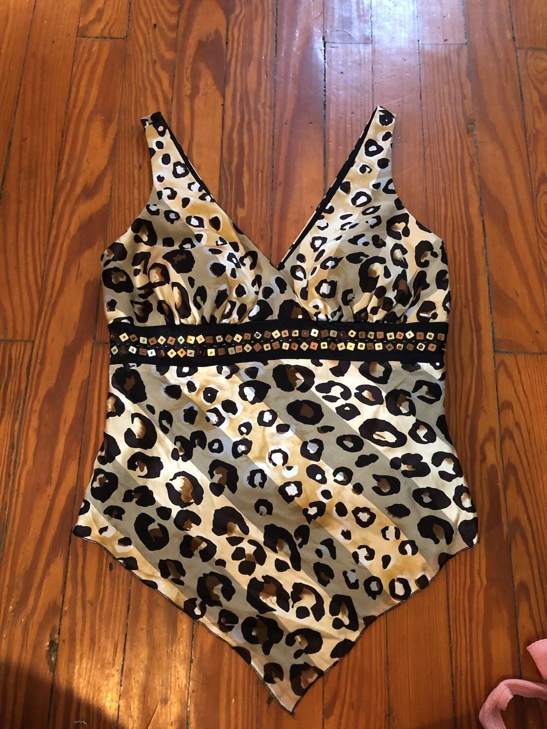 Y2k size 4 Cache Women’s Leopard Print Sleeveless Silk Shell Top