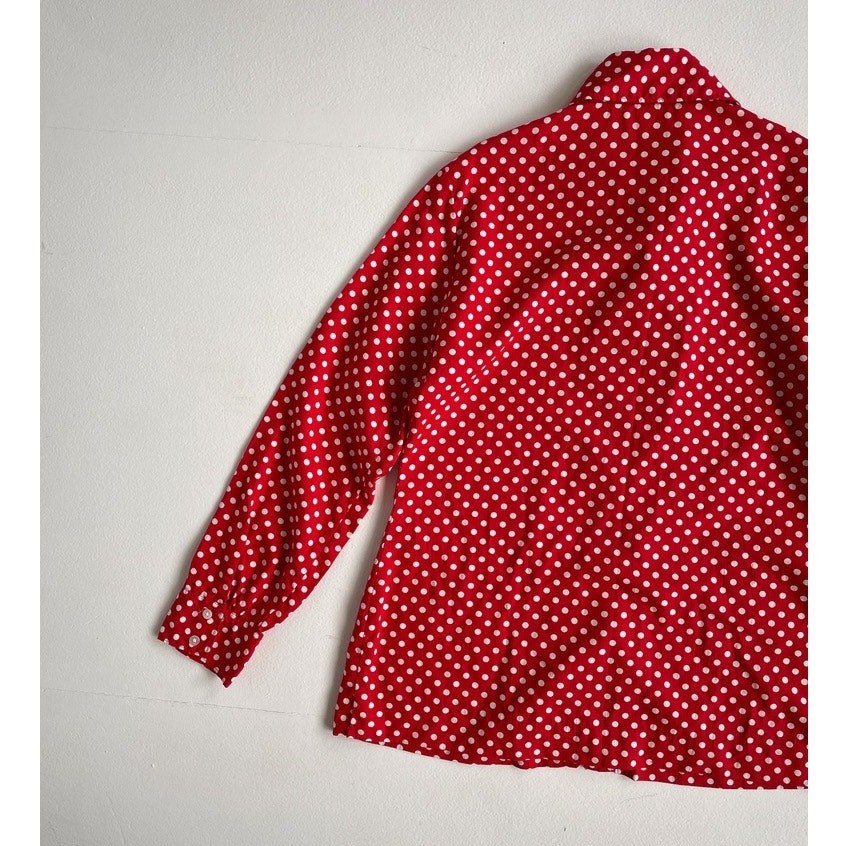Vtg 70s Red Polkadot EVAN PICONE Collared Button Up Shirt / 14 / Retro Glam