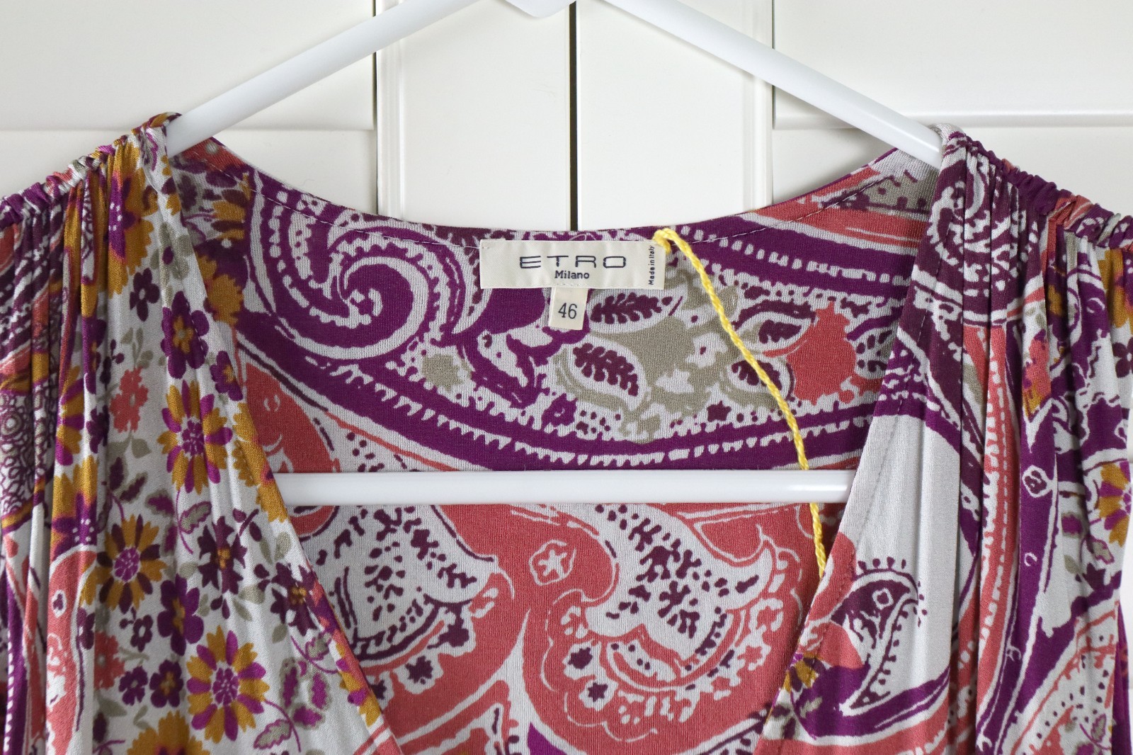 ETRO Milano $820 Soft Slinky Stretch Paisley V-Neck Shirred Tank Top Size 46